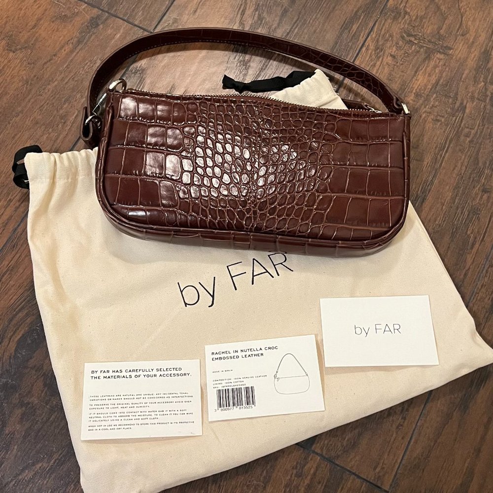 BY FAR Rachel croc-embossed leather shoulder bag (NWT)